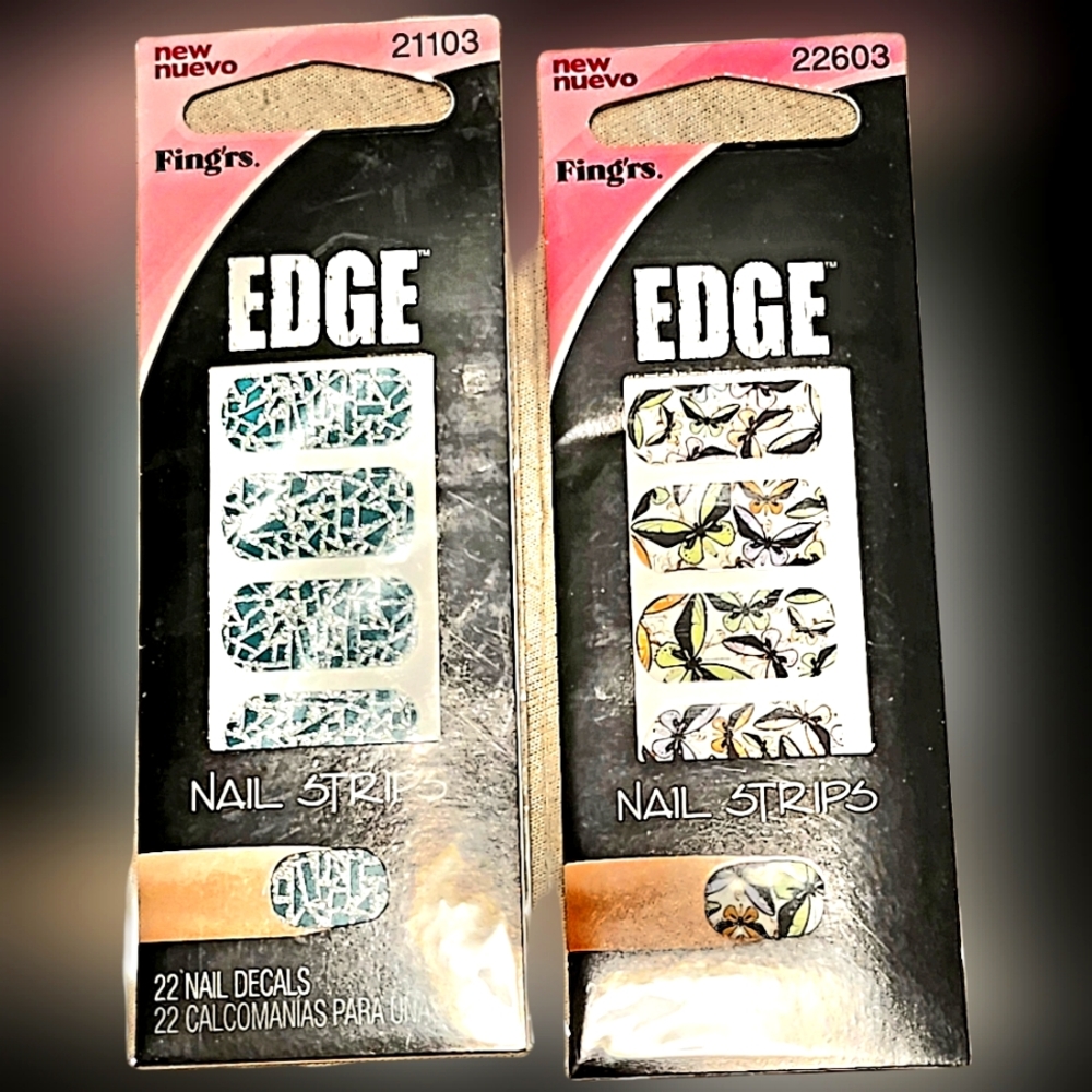 NWT FING'RS EDGE Nail Strips N°21103 Mosaic & N°22603 Butterflies